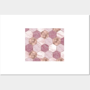 Pink marble honeycomb with rose gold accents Posters and Art